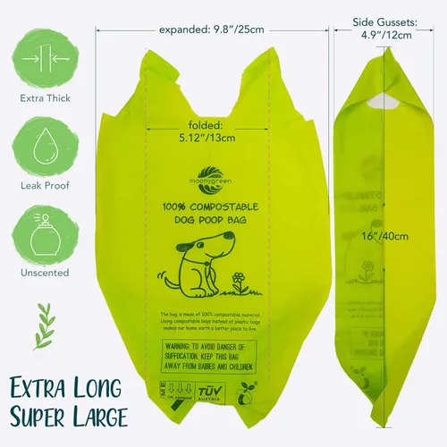 Miniatura 3 de Bolsa para excrementos de perro, bolsas compostables para excrementos de perro, ecológicas, sin perfume, a base de vegetales, extra gruesa, a prueba