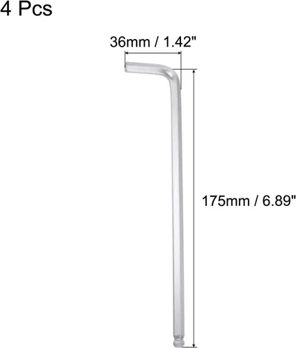 Miniatura 2 de uxcell Llave hexagonal de extremo de bola de 1/4", herramienta de reparación CR-V de brazo largo en forma de L, SAE 4 piezas