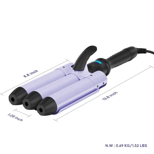 Miniatura 7 de Aima Beauty Hair Waver de 1.260 in (1.25 pulgadas) con ondas de sirena y playa, rizador de 3 barriles, con temperatura ajustable, duradero, se