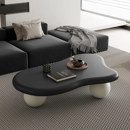 Miniatura 9 de Mesa de centro Cloud de 47.2 pulgadas con 3 patas de bola, moderna mesa central irregular para sala de estar, mesa de té pequeña baja y bonita