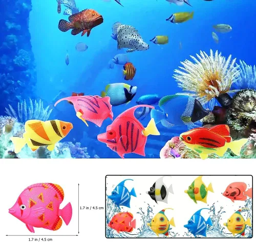 Miniatura 7 de 50 piezas de peces artificiales en movimiento, peces tropicales, pequeños peces falsos en movimiento, decoración flotante de acuario para pecera