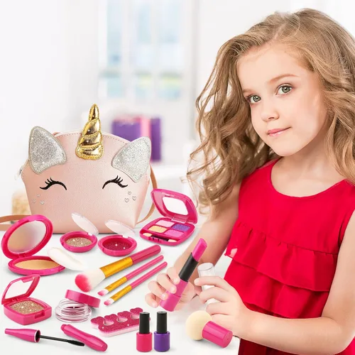 Miniatura 3 de Kit de maquillaje de simulación para niñas pequeñas, juego de maquillaje para niños de 3 a 5 años, bolso de juguete de unicornio con maquillaje