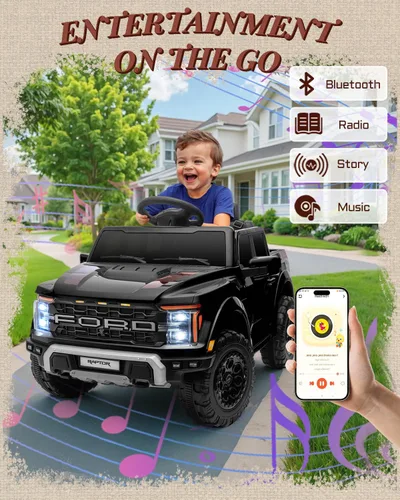 Miniatura 5 de First Ride On Ford F-150 Raptor con Licencia de 12V - Juguete de Montar para Niños, Camioneta de Montar con Control Remoto para Padres, Auto Negro