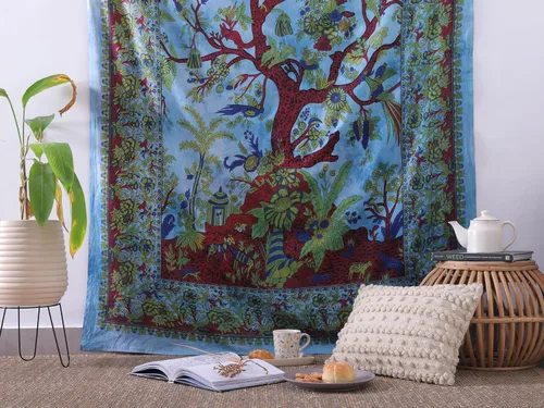 Miniatura 3 de Popular Handicrafts Tree Of Life - Tapiz psicodélico hippie de tamaño individual para colgar en la pared, diseño de maditación india, gitano, Azul