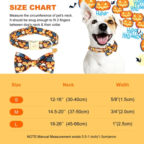 Miniatura 6 de Tunkoo Collar de perro de Halloween con calabaza, duradero, ajustable y elegante, disponible en tamaño pequeño, mediano, grande S Cuello Hallween