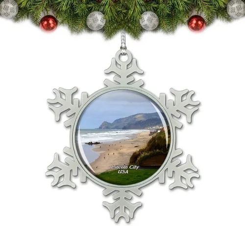 Estados Unidos América Lincoln City Oregon Coast Adorno de Navidad Decoración de árbol de cristal Metal recuerdo regalo