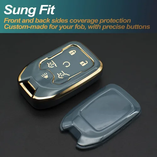 Miniatura 3 de FEYOUN Funda para llavero compatible con Chevy Chevrolet Suburban Tahoe GMC Terrain Yukon Yukon XL Smart 6 botones TPU remoto sin llave carcasa Gris