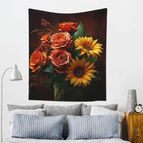 Miniatura 8 de Dwrepo Tapiz con estampado de girasoles y rosas, colorido y moderno para colgar en la pared, divertidos tapices de pared para decoración del hogar