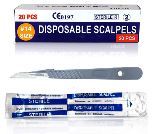 Miniatura 11 de MedHelp Scalpel 14R - Cuchillas dermaplaning con mango de plástico, cuchillas Dermablade de acero de alto carbono. Hoja 14R envuelta Paquete de 10