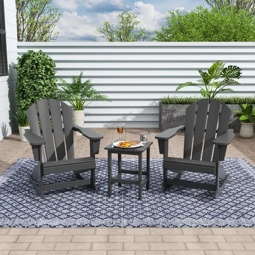 Miniatura 7 de WestinTrends Malibu - Juego de 3 sillas mecedoras Adirondack de polietileno para exteriores y patio con mesa auxiliar (2 plazas), color gris