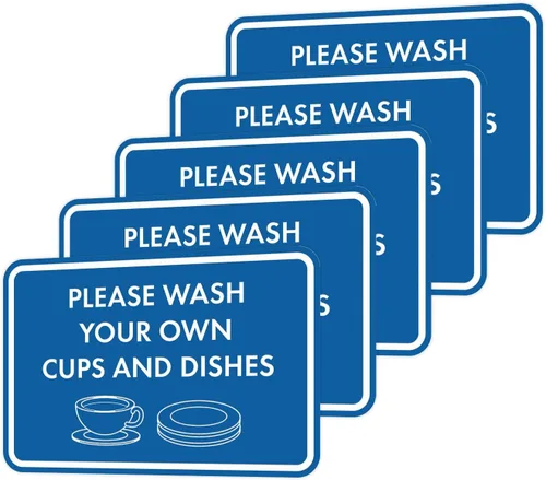 Miniatura 76 de Letrero clásico enmarcado con texto en inglés «Please Wash Your Own Cups and Dishes» (oro cepillado), pequeño