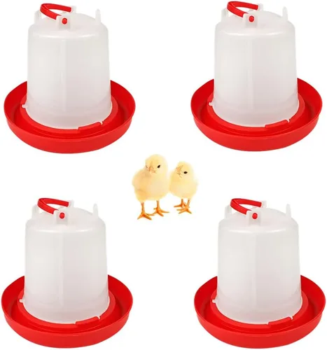 DoubleWood Paquete de 4 bebedores de plástico para aves de corral, kit de agua para pollitos, 1 L, contenedor de agua para aves de corral colgante