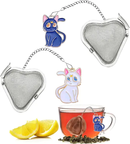 Miniatura 7 de 2 piezas de té de hojas sueltas más empinadas, lindo colador de té, infusor de té en forma de corazón de acero inoxidable, bola de té para regalos
