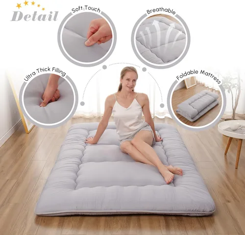 Miniatura 4 de Zelladorra Colchón de Piso Japonés, Colchón Futón con Bolsa de Almacenamiento y Funda Lavable, Tapete Tatami Enrollable Adecuado para Habitación