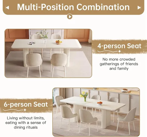 Miniatura 6 de Mesa de comedor rectangular de 78.97 pulgadas, mesa de cocina moderna con patas onduladas, mesa de comedor para el hogar para cocina, bar, Blanco