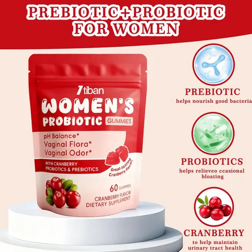Miniatura 4 de Gomitas de probióticos vaginales para mujeres, gomitas femeninas de equilibrio de pH premium, olor saludable, equilibrio de levadura y flora +