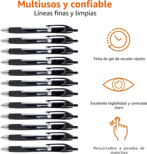 Miniatura 3 de Amazon Basics Bolígrafos retráctiles de tinta de gel para tomar notas y escribir en la oficina, punta fina de 0.028 in, escritura suave, negro