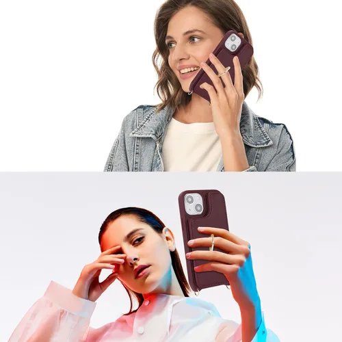 Miniatura 3 de Lipvina Funda para iPhone 13 Mini con tarjetero y correa para mujer, cordón cruzado, soporte de anillo con soporte, cierre a presión, bloqueo RFID
