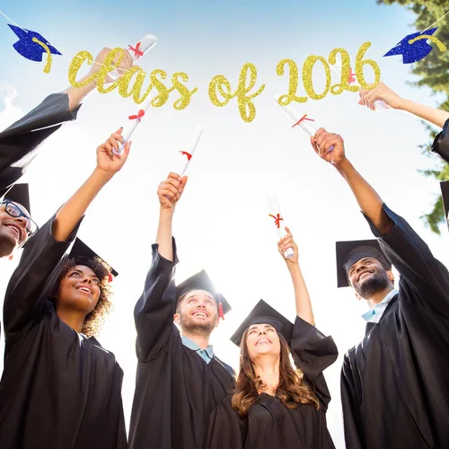 Miniatura 4 de Banner de la clase de 2026 – Cartel de graduación 2026, felicitaciones graduadas, decoraciones de fiesta de graduación de escuela