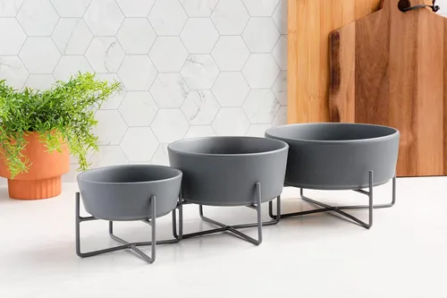 Miniatura 2 de Waggo Simple - Soporte sólido para cuenco y cuenco para perro, soporte de hierro individual con comedero de cerámica individual o cuenco de agua