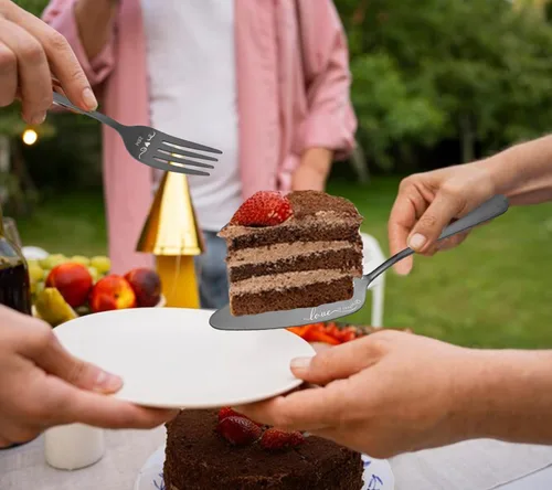 Miniatura 4 de Juego de corte de pasteles para boda y tenedores, juego de cuchillo y servidor para pastel de boda, juego de corte de pastel de boda, regalos