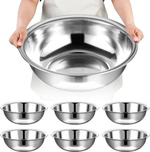 6 Piezas de Cuencos para Mezcla de Acero Inoxidable Cuencos de Metal para Mezcla Extra Grandes Cuenca de Ensalada con Borde Más Profundo, Apto para