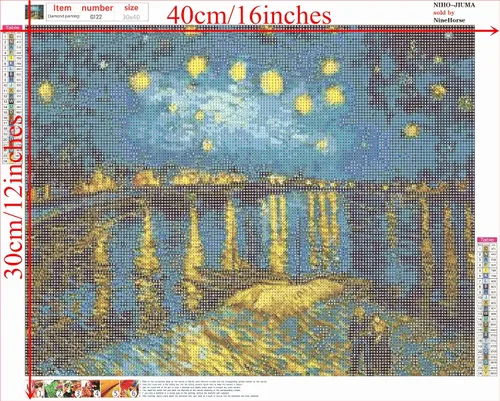 Miniatura 5 de NIHO-JIUMA Kit de pintura de diamantes de noche estrellada el Ródano, regalo de arte de diamantes 5D para adultos y adolescentes, decoración