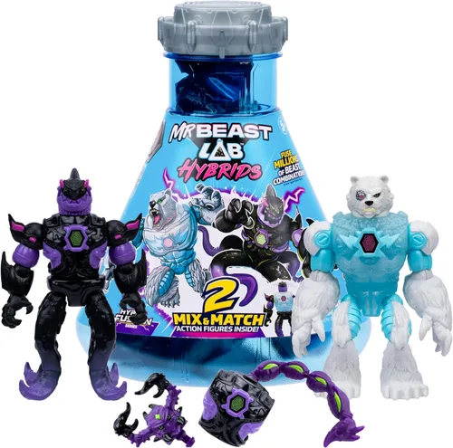 Miniatura 12 de MrBeast Lab Paquete Múltiple de Híbridos, Revela Diferentes Partes Híbridas para Crear 2 Figuras de Acción de Mezclar y Combinar, Más Partes