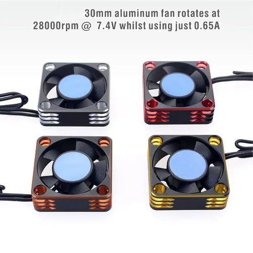 Miniatura 6 de KingVal Ventilador de enfriamiento del motor de aluminio de 1.181x1.181x0.394 in 28000RPM para 1/8 1/10 1/12 RC Car 540 550 Motor (negro-rojo)