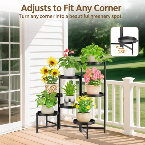 Miniatura 4 de LASZOLA Soporte plegable para plantas de interior de 7 niveles para múltiples macetas grandes, estante ajustable alto y resistente con bandeja de 10
