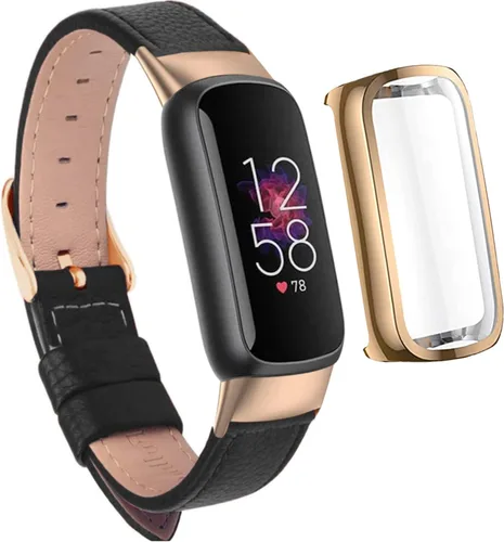 Miniatura 8 de Correa de reloj compatible con Fitbit Luxe, elegante correa de cuero delgada, pulsera suave de repuesto para Fitbit Luxe Fitness, protector de Negro