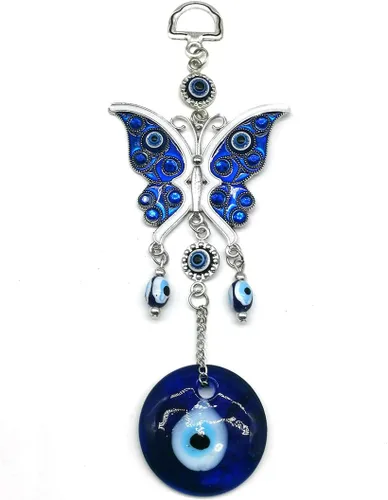 Decoración colgante de pared con diseño de mariposa azul y ojo malvado, amuleto de mariposa para puerta de automóvil, accesorios colgantes de adorno