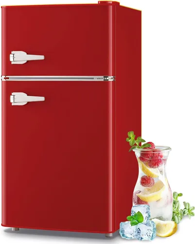 Miniatura 11 de Mini refrigerador con congelador, frigorífico pequeño, doble puerta, soporte para bebidas laterales, estantes de vidrio ajustables, cajón de Blanco