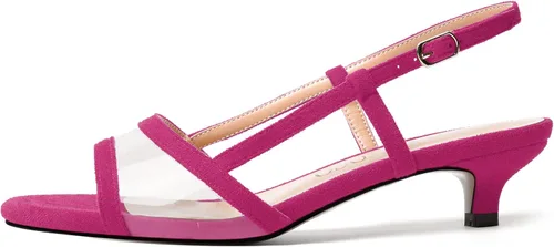 Miniatura 2 de MODENCOCO Vestido de citas de gamuza para mujer, con hebilla transparente, puntera abierta, cómodas, tacón bajo, sandalias de tacón bajo de 1.5