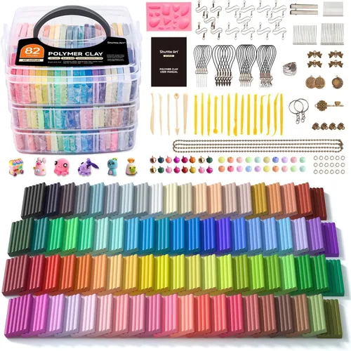 Shuttle Art - Kit de arcilla polimérica de 82 colores, arcilla para horno para niños, 19 herramientas de escultura, 16 accesorios, manualidades DIY