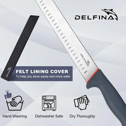 Miniatura 6 de DELFINA - Cuchillo para cortar pechuga de 12 pulgadas con funda y mango de agarre suave, cuchillo afilado de alta calidad para cortar carne, ideal