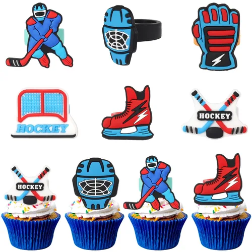 Miniatura 12 de 1 pieza de decoración de pastel de hockey con purpurina para decoración de pastel de hockey sobre hielo, jugador de hockey sobre hielo, selección