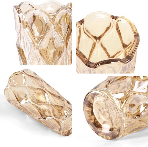 Miniatura 5 de Florero de cristal ámbar grueso para ramo, florero de vidrio bohemio pesado de 9.5 pulgadas de alto para flores, centros de mesa, mesa de comedor