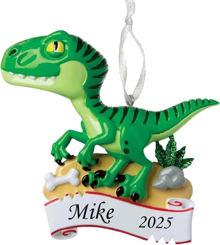 Miniatura 7 de Adorno de Navidad de dinosaurio 2025 – Recuerdo personalizado de T-Rex para niños – Divertida decoración de vacaciones de animales jurásicos