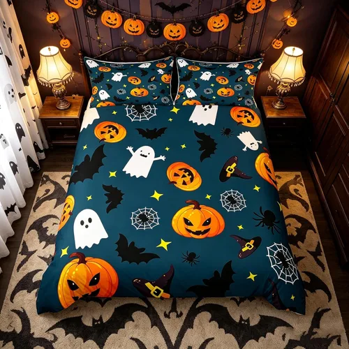 Miniatura 22 de Manfei Juego de funda de edredón con diseño de calabaza, tamaño individual, funda de edredón con 1 funda de almohada, juego de ropa de cama de 2