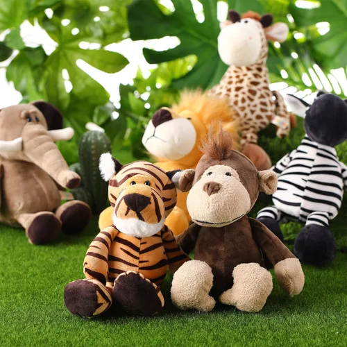 Miniatura 4 de Zhanmai Juego de 6 animales de peluche de safari, animales de la selva, para niños y niñas, león, elefante, cebra, jirafa, tigre, mono para fiestas
