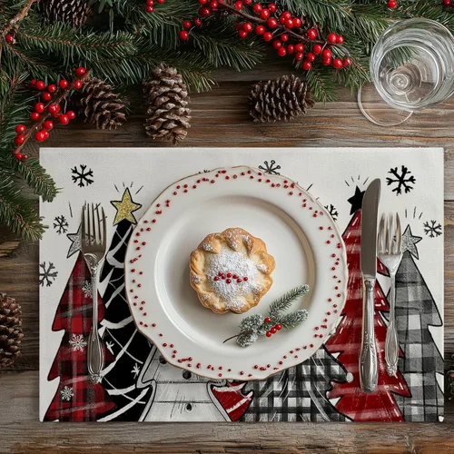 Miniatura 2 de GEEORY Manteles Individuales de Navidad 12x18 Pulgadas Juego de 4, Árboles de Navidad Copos de Nieve Invierno Estacional Vacaciones Estilo Granja