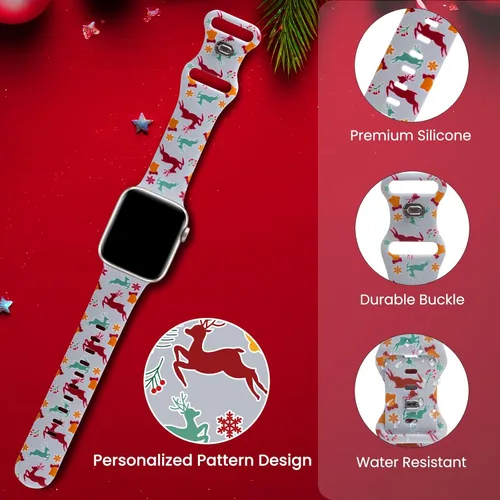 Miniatura 2 de Correas de silicona navideñas compatibles con Apple Watch Band de 1.496 in, 1.575 in, 1.614 in, 1.654 in, 1.732 in, 1.772 in, correa suave impresa