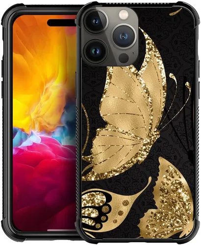 Miniatura 34 de DJSOK Compatible con funda para iPhone 13 Pro Max, fundas doradas de mariposa y rosa para iPhone 13 Pro Max para mujeres y niñas, diseño