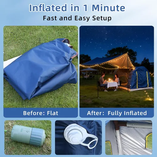 Miniatura 3 de 3-4 Person 3 in 1 Inflatable Tent, 60s Setup PU3000, 4-Season Waterproof Camping Tent with Electric Pump, All Weather Tent for Romantic Dates