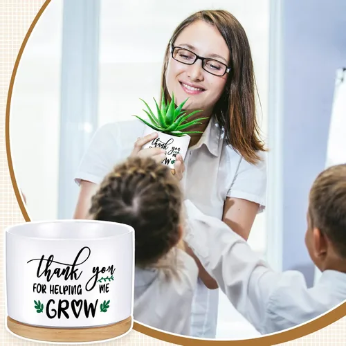Miniatura 2 de Newtay Regalo de Apreciación Navideño para Maestros Gracias por Ayudarme a Crecer Regalos Macetas de Cerámica para Suculentas Navidad Blanca Flor