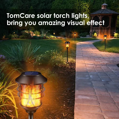 Miniatura 7 de TomCare Luces solares de metal parpadeante llamas solares, resistentes al agua, iluminación al aire libre, iluminación solar de camino, iluminación
