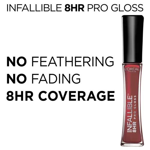 Miniatura 3 de L'Oreal Paris Maquillaje Infallible Brillo labial hidratante de 8 horas, Fiery, 0.21 onzas líquidas