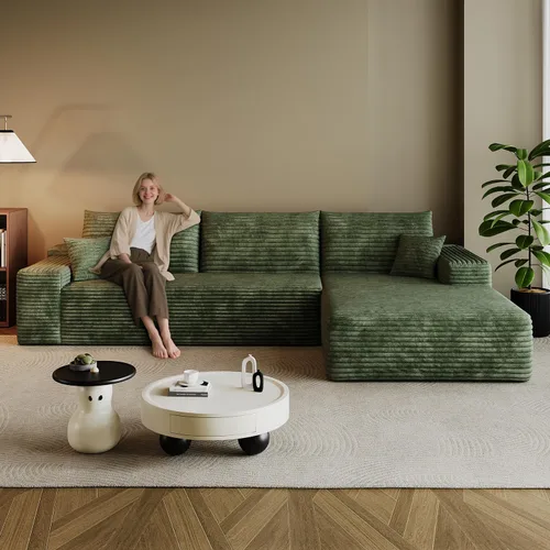Miniatura 47 de Sofá modular en forma de L de 96 pulgadas con diván, moderno y cómodo sofá de pana para sala de estar, sofá de espuma viscoelástica, no requiere