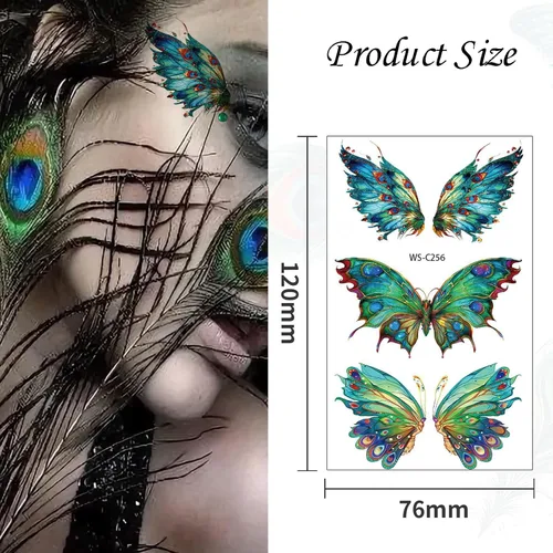 Miniatura 2 de Calcomanías temporales de mariposa con purpurina para mujeres y niñas, decoración de maquillaje de ojos, rostro, arte corporal, mariposas